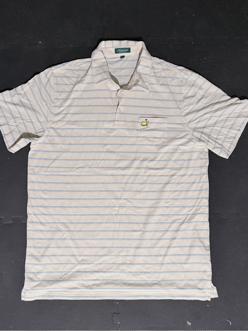 Masters White Polo With Light Blue Stripes